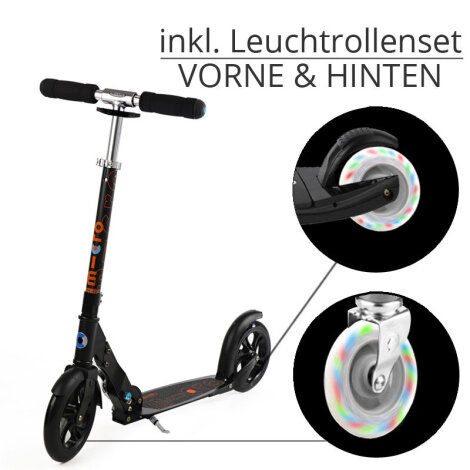Micro Scooter Black inkl. Leuchtrollen