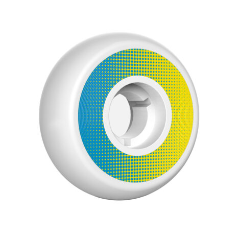 Dead Wheels Team 58mm 88a white urethane - blue yellow ring - aggressiv skating wheels