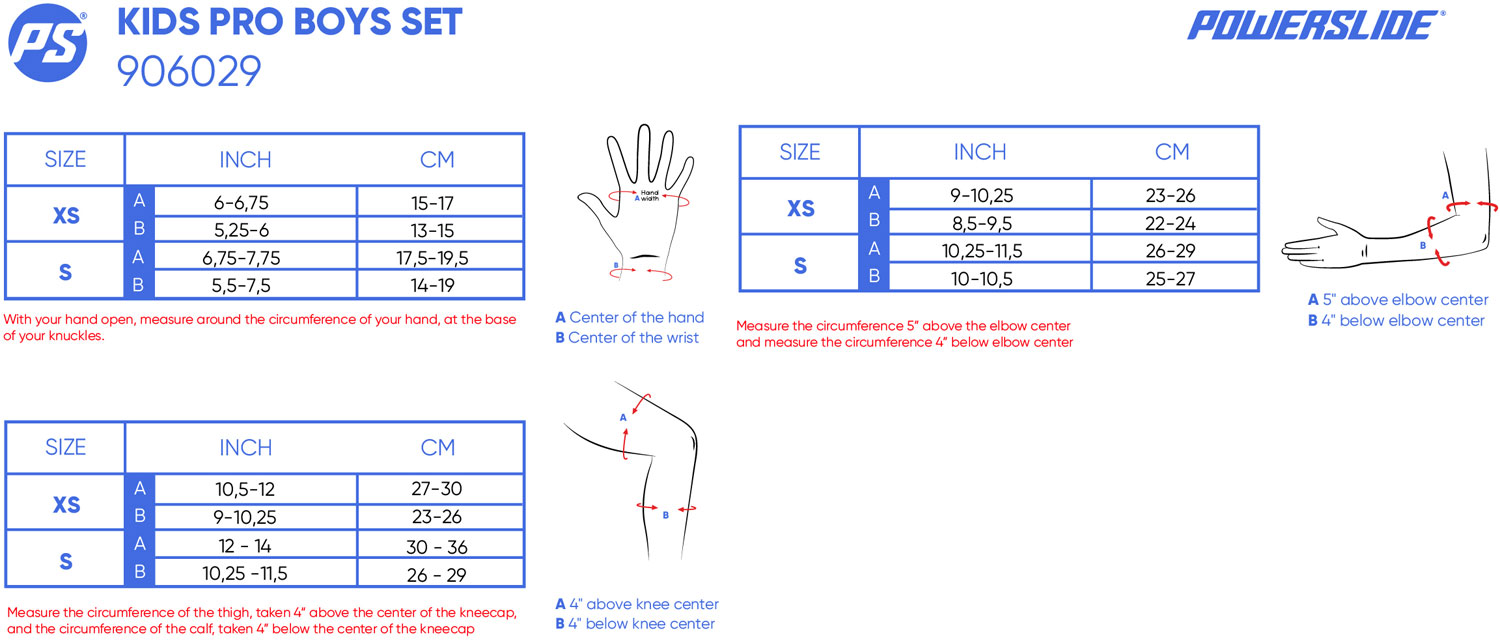 Size Chart PS Kids Protection