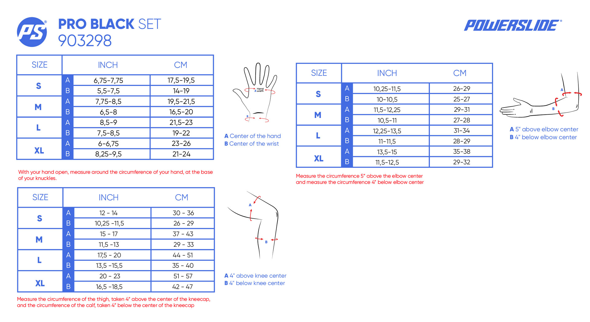 Size Chart Powerslide Protection Set Pro Black